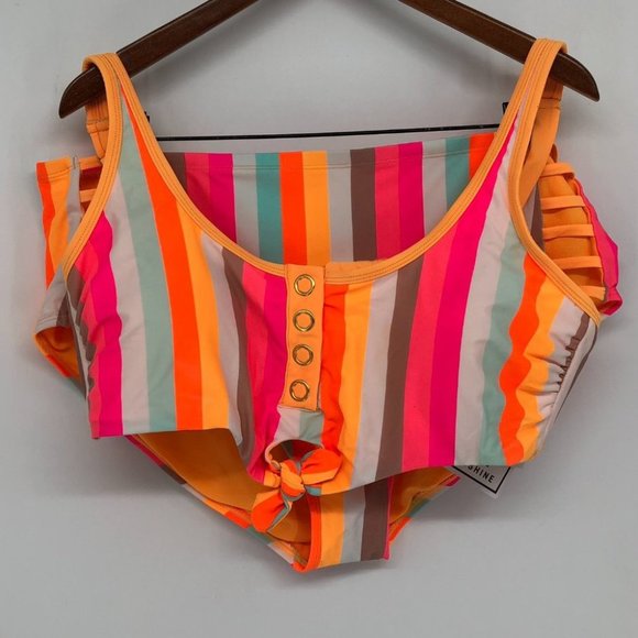 NWT California Dunshine Orange multi colorblock striped plus size Bikini Set 3X - Picture 13 of 14